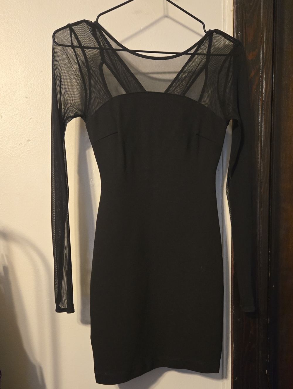 Zara - Trafaluc : Long Sleeve Black Mesh Bodycon Mini Dress